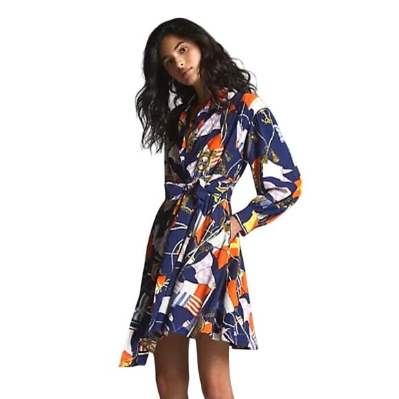 Anthropologie Dresses & Skirts - Anthropologie Maeve Blue Button Down Nautical Long Sleeve Summer Shirt Dress- XS